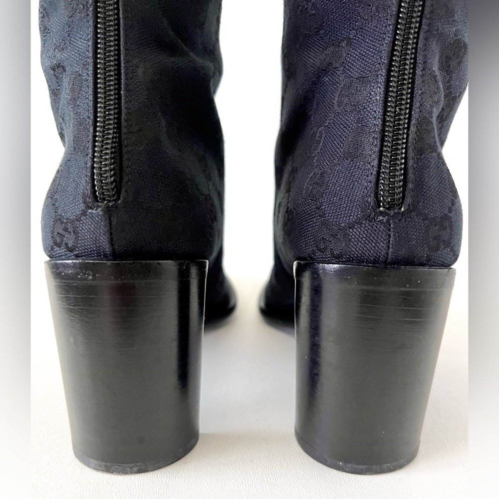 GUCCI || Vintage Y2K GG Monogram Canvas Square Toe Block Heel Knee High Boots - Picture 12 of 16